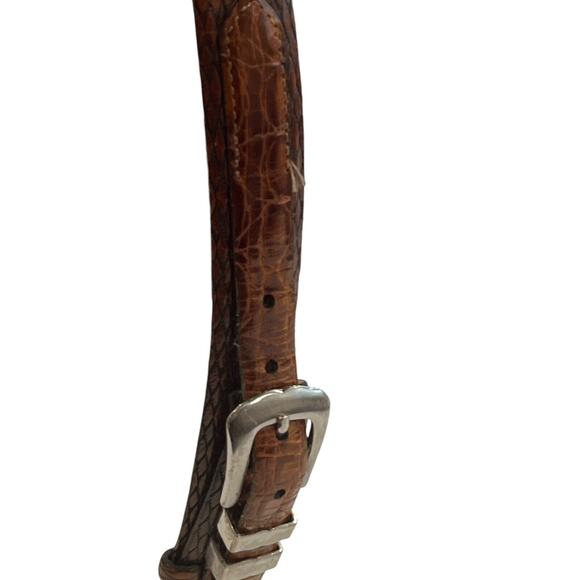 Size 38 Vintage Tulliani Mens Buckle Belt 1" Italian Calfskin 3127 Brown Texture - Picture 10 of 14